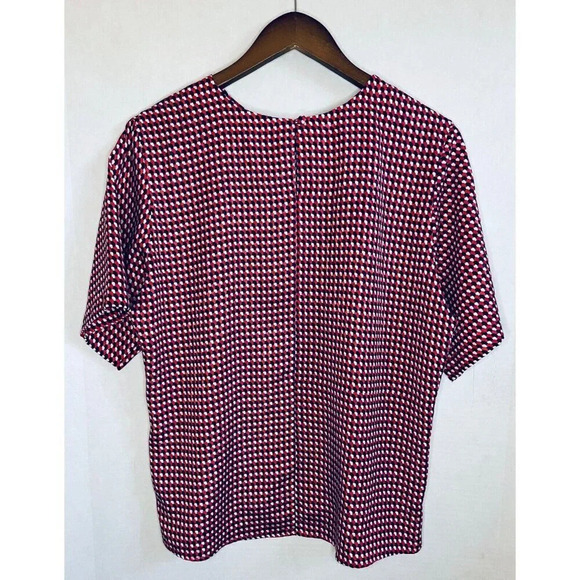Vintage 80s Size 10 Short Sleeve Red and Black Patterned Blouse - Picture 2 of 6